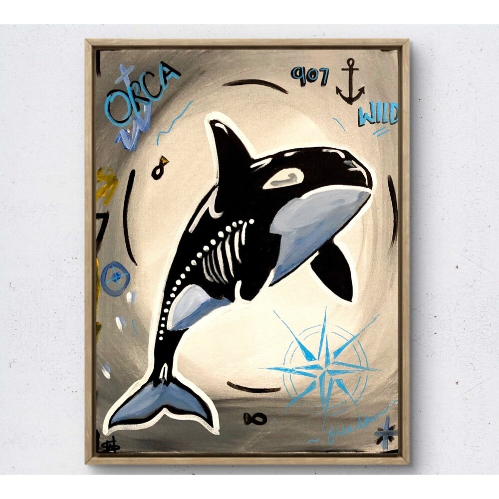WS original orca hand painted 14X11 canvas acrylic neo expressionism fine art